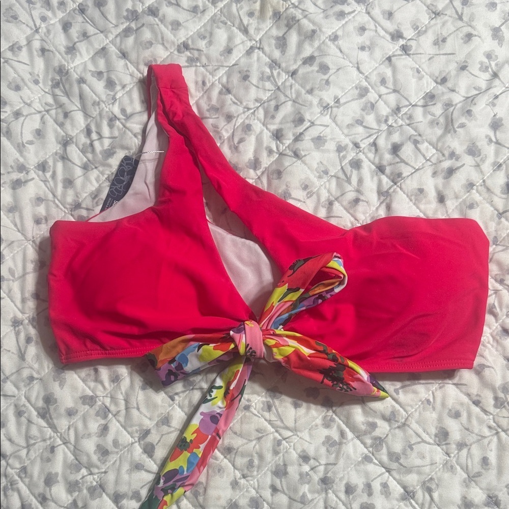 Vibrant Pink Bikini Top with Floral Tie